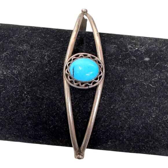 Vtg Sterling Silver Navajo Jack Whittaker Turquoise Cuff Bracelet 6.5" Signed JW - Picture 2 of 6